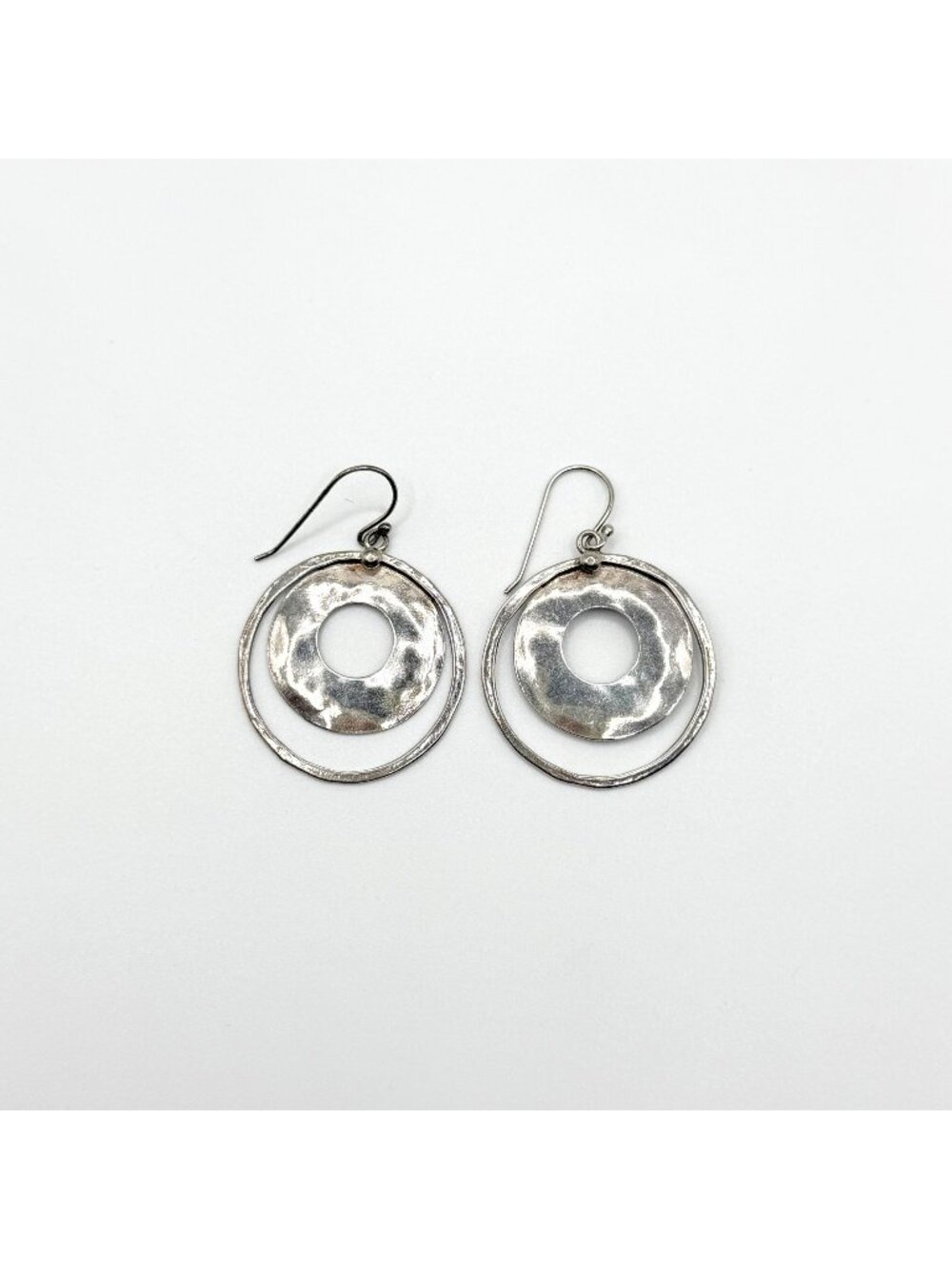 Silpada 925 Sterling Silver Hammered Circle Modernist Dangle Earrings